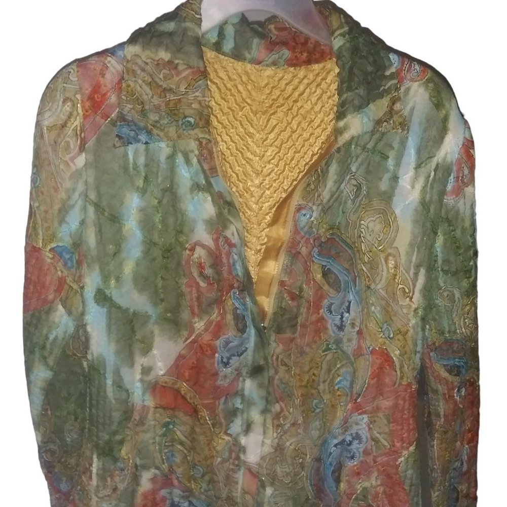Vintage UBU Reversible Crinkle Green/Gold/Coral Paisley Lightweight Jacket